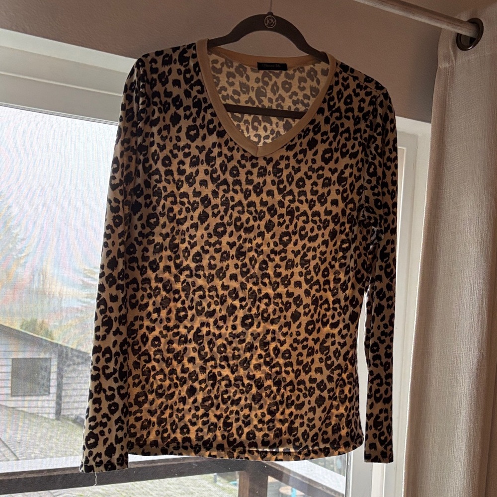 Leopard print V-Neck Long Sleeve Top